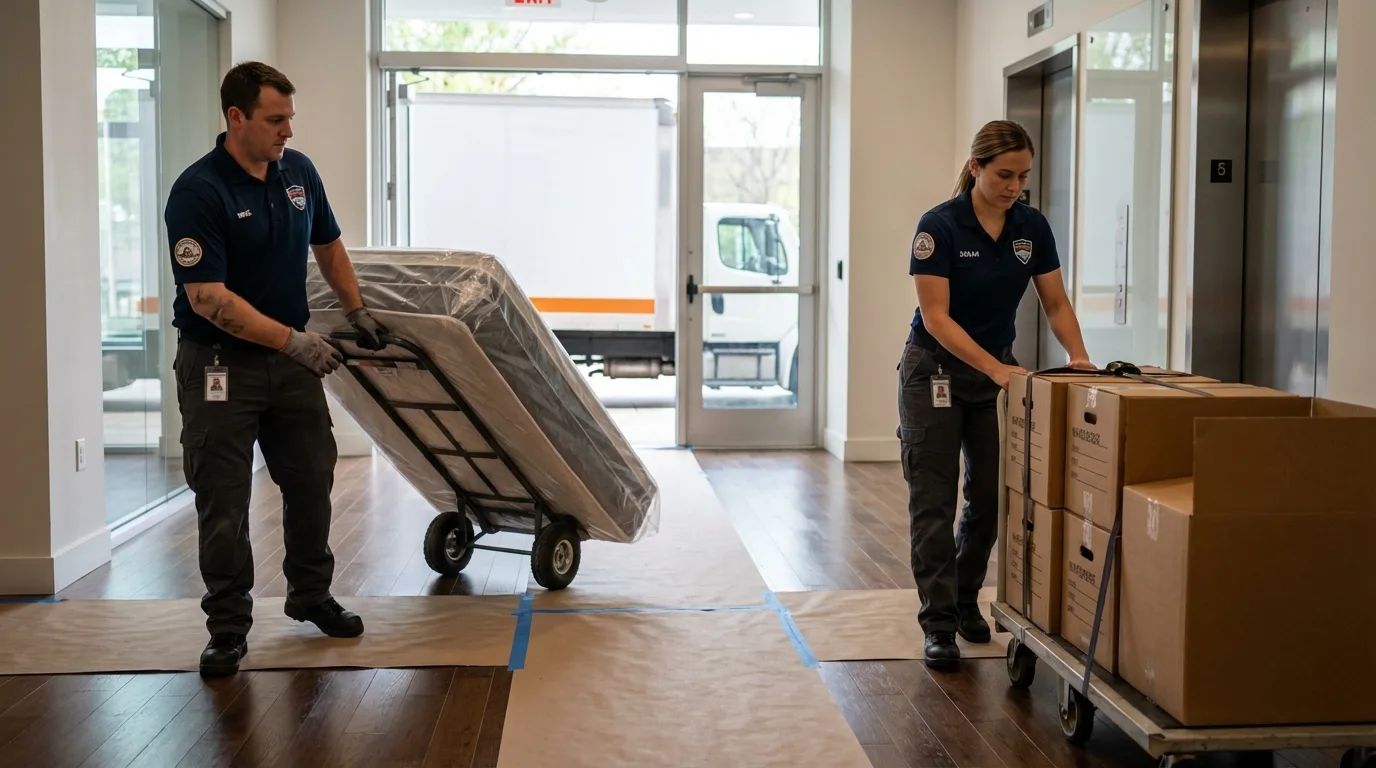 Professional apartment movers loading elevator in Captain Cook, HI