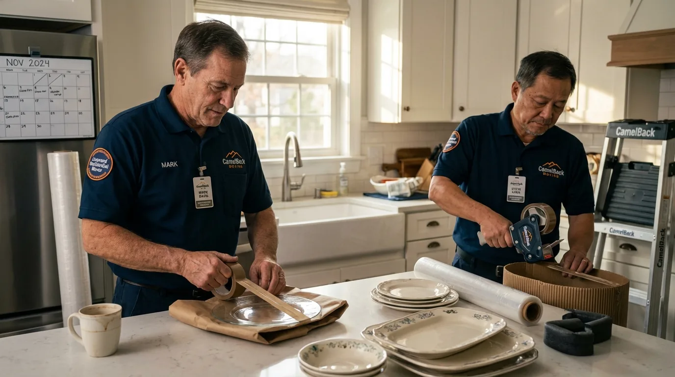 Professional crew packing kitchen dishware in Captain Cook, HI